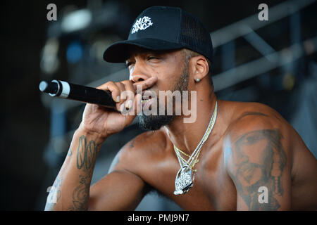 Wiz Khalifa and Rae Sremmurd perform on stage at Perfect Vodka Amphitheater  Featuring: Chevy Woods Where: Tamarac, Florida, United States When: 17 Aug 2018 Credit: JLN Photography/WENN.com Stock Photo