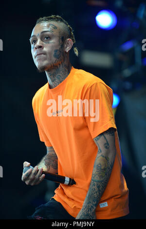 Wiz Khalifa and Rae Sremmurd perform on stage at Perfect Vodka Amphitheater  Featuring: Lil Skies Where: Tamarac, Florida, United States When: 17 Aug 2018 Credit: JLN Photography/WENN.com Stock Photo