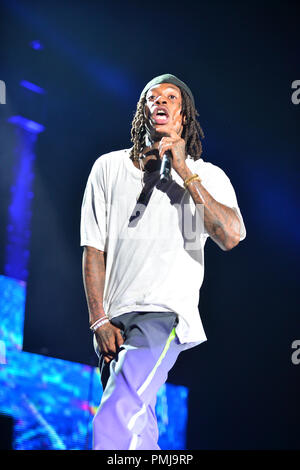 Wiz Khalifa and Rae Sremmurd perform on stage at Perfect Vodka Amphitheater  Featuring: Wiz Khalifa Where: Tamarac, Florida, United States When: 17 Aug 2018 Credit: JLN Photography/WENN.com Stock Photo