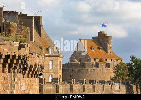 The Castle of Duchess Anne, located inside the walled city of Saint Malo, with the ramparts in the foreground, Saint Malo, Brittany, France Stock Photo