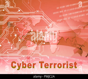 Cyber Terrorist Extremism Hacking Alert 2d Illustration Shows Breach Of Computers Using Digital Espionage And Malware Stock Photo