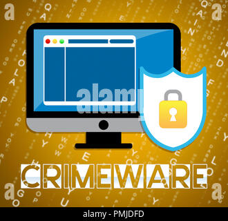 Crimeware Digital Cyber Hack Exploit 2d Illustration Shows Computer Crime And Digital Malicious Malware On Internet Or Computer Stock Photo