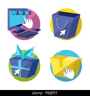 on line shopping set icons vector illustration design Stock Vector