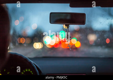 Bokeh lights from traffic jam on night time for background. Blur image Stock Photo