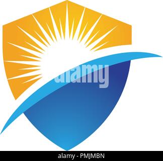 Sun with shield Vector illustration Icon Logo Template design Stock Vector