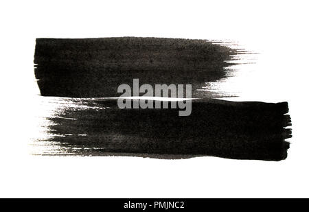 Black color paint strokes isolated on white background. Stock Photo