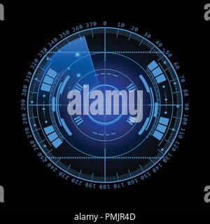Radar screen. Vector illustration for your design. Technology background. Futuristic user interface.  display with scanning. HUD.  EPS10. Stock Vector