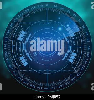 Radar screen. Vector illustration for your design. Technology background. Futuristic user interface. Radar display with scanning. HUD. Vector EPS10. Stock Vector