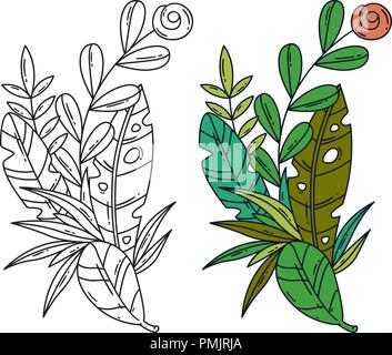 Vector separated illustration of tropical leaves and flower. Element for logo. Stock Vector