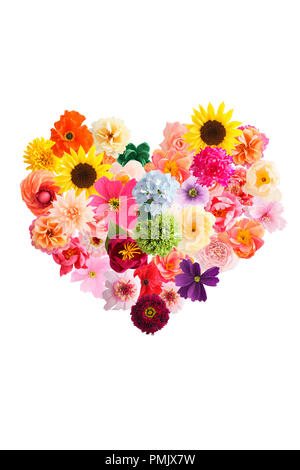 Heart symbol made of crepe paper flowers isolated on white background Stock Photo
