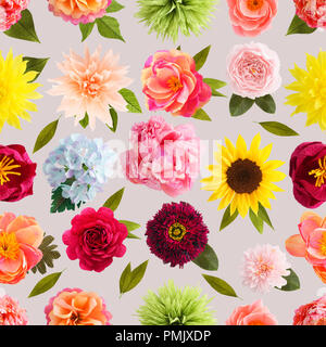 Seamless pattern with handmade crepe paper flowers on taupe background Stock Photo