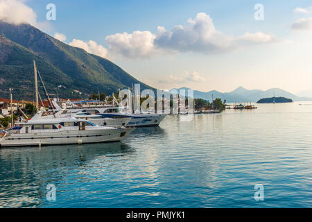 Colorful morning seascape of Nydri port, east side of Lefkada island, Greece, Europe. Traveling concept background. Stock Photo