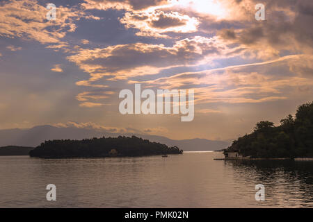 Morning view from the Nydri port to the nearby islands. Nydri is a tourist place on the island of Lefkada in Greece Stock Photo