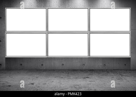 Grid array of advertising billboard led panel on concrete wall building street roadside background Stock Photo
