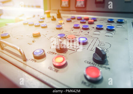 Industrial switch machine control panel remote and monitor factory system. Stock Photo