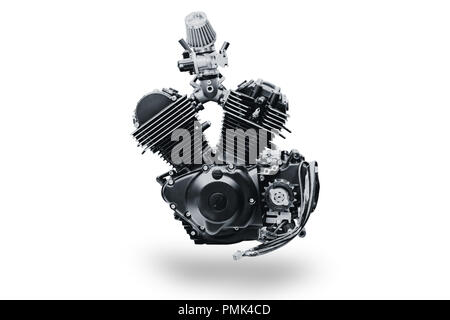 black V shape vintage motorcycle engine isolated on white background Stock Photo