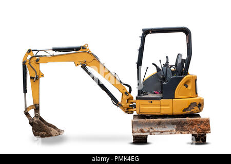 Small Backhoe Loaders with Excavator isolated on white background with clipping path. Stock Photo