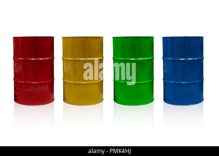 55 Gallon Steel Barrel tank for Industrial Liquid Chemical Container isolated on white with clipping path. Stock Photo