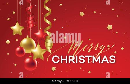 Red and Golden Christmas decoration. Vector illustration Stock Vector