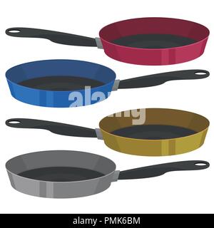 Vector realistic empty frying pan in four colors isolated on white background Stock Vector