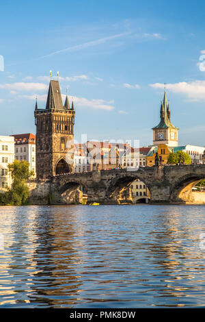 Charles Bridge and lookout tower  in Prague, Czech Republic. Stock Photo