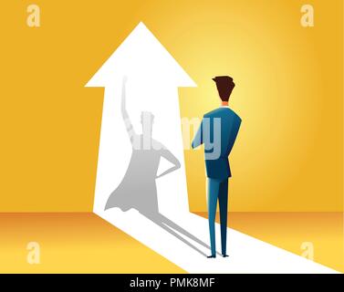 Businessman with superhero shadow vector concept. Business symbol of ambition, success, motivation, leadership, courage and challenge. Eps10 vector illustration Stock Vector