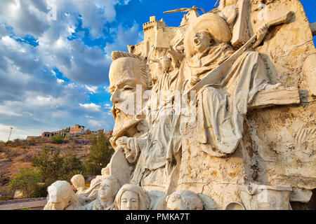 Guanajuato, Mexico-April 11, 2017: Cervantes monument near the entrance to the old Guanajuato historic city dedicated to Don Quixote, Sancho Panza and Stock Photo