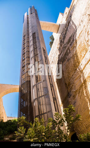 The tall structures of the Barrakka lift  in Central Valletta, Malta, Europe Stock Photo