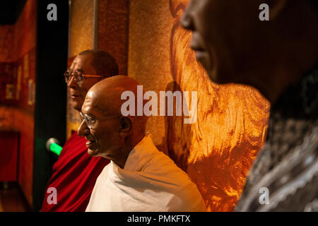 Mahatma Gandhi, Dalai Lama and Nelson Mandela in wax at the Madame Tussauds Wax Museum. Asmterdam, Netherlands Stock Photo