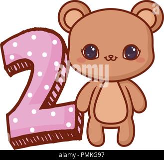 cute bear and two number icon over white background, vector illustration Stock Vector