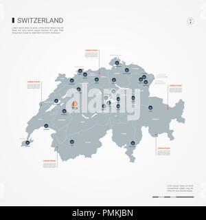 Switzerland map with borders, cities, capital and administrative divisions. Infographic vector map. Editable layers clearly labeled. Stock Vector