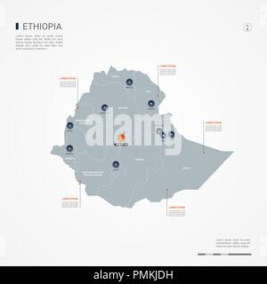 Ethiopia map with borders, cities, capital and administrative divisions. Infographic vector map. Editable layers clearly labeled. Stock Vector