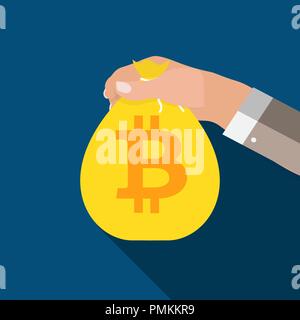 Flat modern design concept of bitcoin cryptocurrency technology, mining, e-wallet Stock Vector