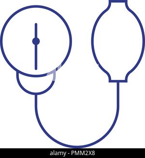 Blood pressure measurement linear icon vector - sphygmomanometer blue Stock Vector