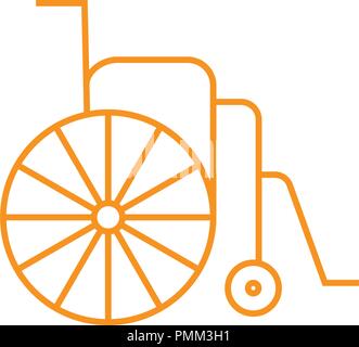 Wheel chair medical pensioners care flat icon isolated orange - on white background vector illustration Stock Vector