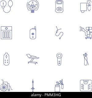 Assorted Medical Devices Icons Set - Linear Design Vector Illustrations Blue Stock Vector