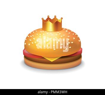 Delicious Burger with Crown. Vector Clipart illustration of Tasty sandwich isolated on white background, EPS 10. Stock Vector