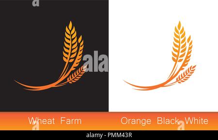 Set of Icons, Ears of Wheat, Vector Illustration, Icon of Premium Quality Farm Product on black and white background. Stock Vector