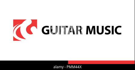 Logo for Guitar shop, school, music studio. Red vector emblem for Music company. Stock Vector