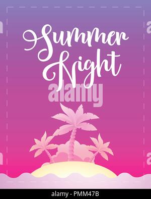 Summer Night - Template poster for Party, Travel tour, Holiday in Beautiful summer night. Vector illustration in violet colors, EPS 10. Stock Vector