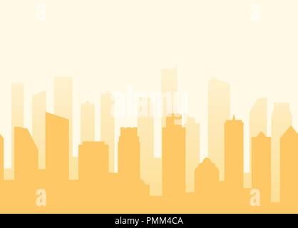 Vector cityscape background with seamless pattern. Wallpaper of senset in Metropolis yellow color. Stock Vector