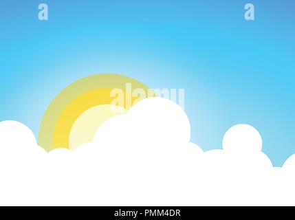 Summer blue sky with Sun and some Clouds. Vector Nature Landscape background illustration in EPS 10. Stock Vector