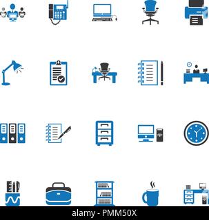 Office Icons set vector Blue Stock Vector