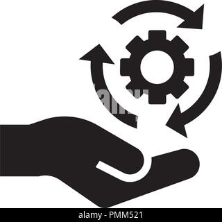 Hand holding setting icon - management vector icon black Stock Vector