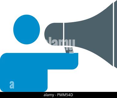 Men hand holding a mike icon - vector blue Stock Vector