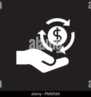 Hand holding money - dollar in arrow symbol - white