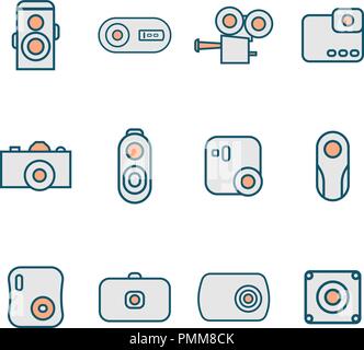 Camera icons set linear style colorful - Colorful mix line art camera design Stock Vector