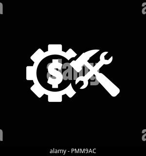 Dollar gears icon with tools vector white Stock Vector
