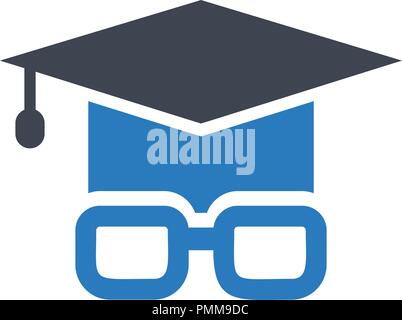 Icon graduation cap and glasses - the concept of education vector blue Stock Vector