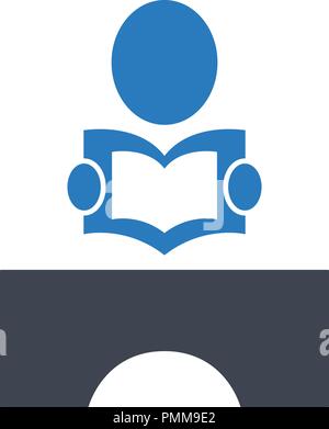 Boy is reading books on the table icon vector blue Stock Vector